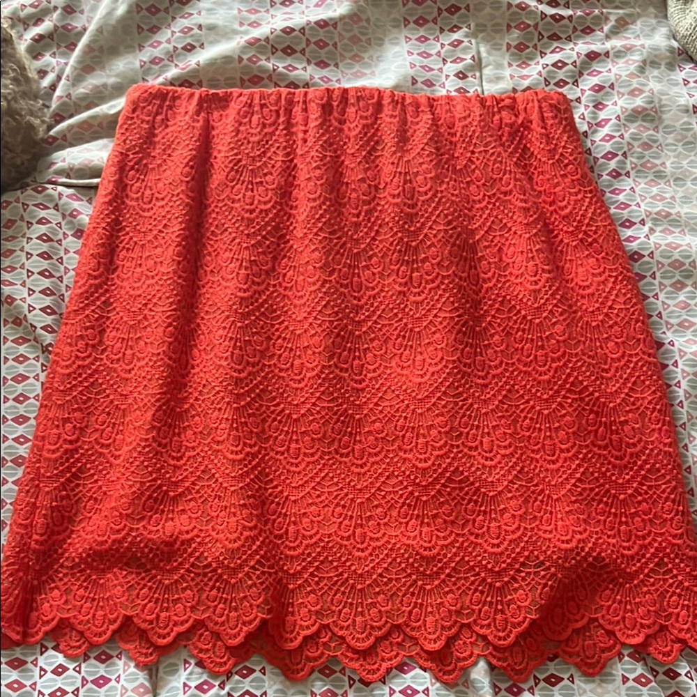 J. Crew Vibrant Red Lace Pencil Skirt